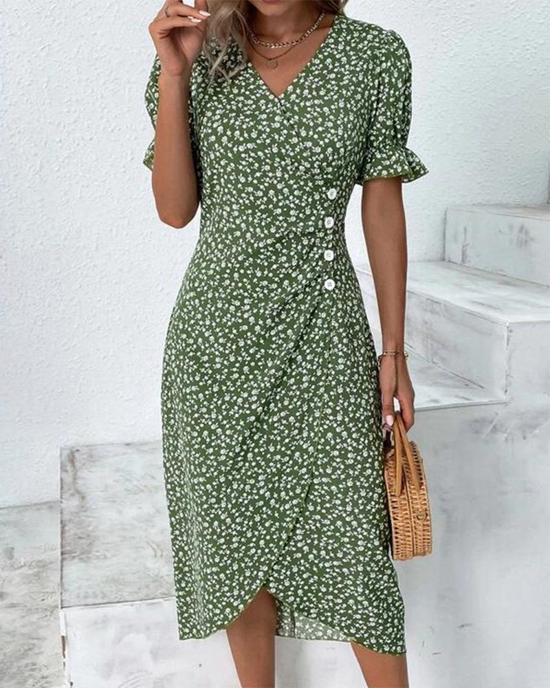 Nicole™ | Jurk met korte mouwen en bloemenprint
