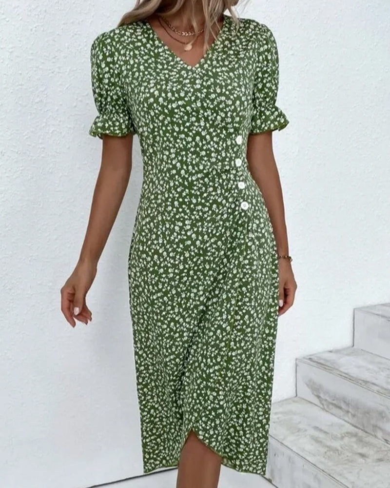 Nicole™ | Jurk met korte mouwen en bloemenprint