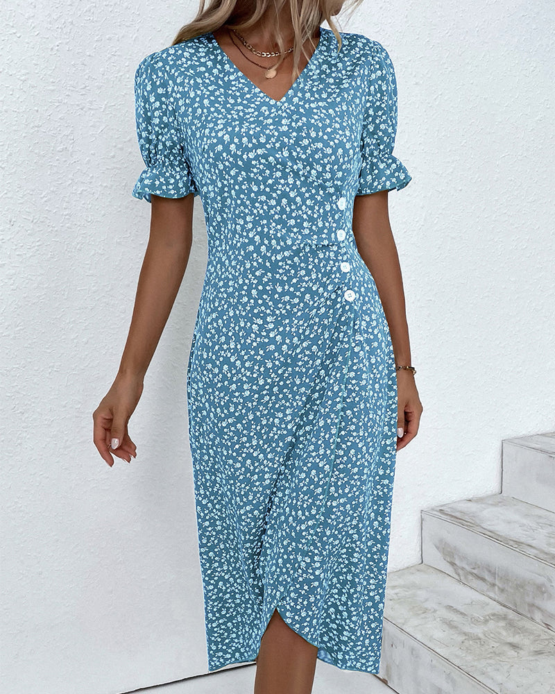Nicole™ | Jurk met korte mouwen en bloemenprint