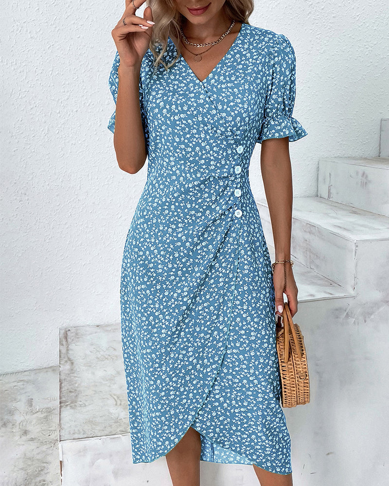 Nicole™ | Jurk met korte mouwen en bloemenprint
