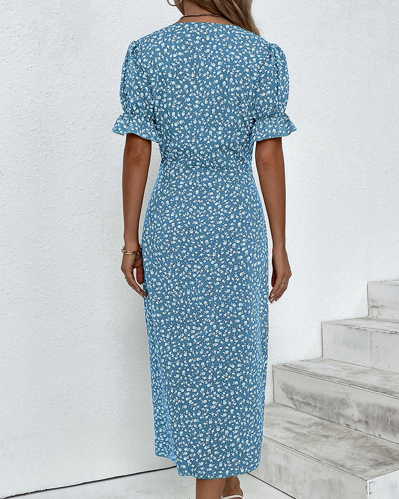 Nicole™ | Jurk met korte mouwen en bloemenprint