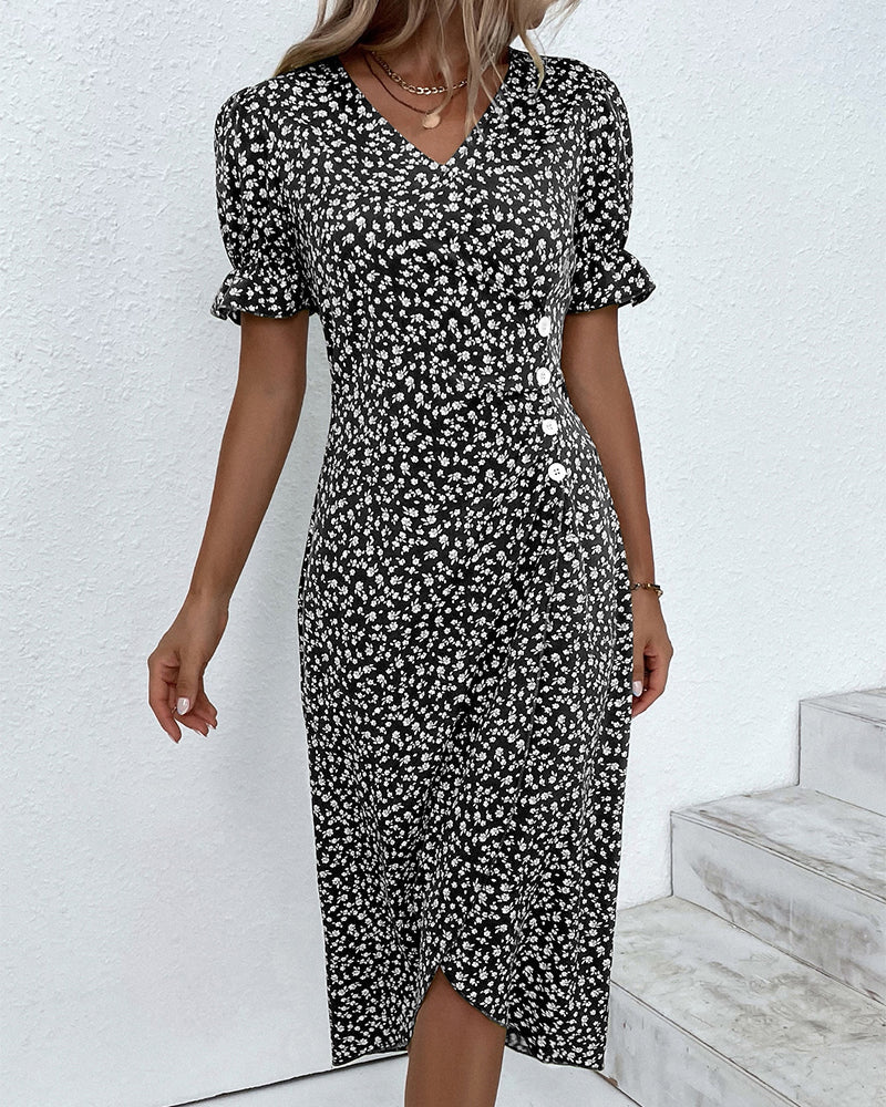 Nicole™ | Jurk met korte mouwen en bloemenprint