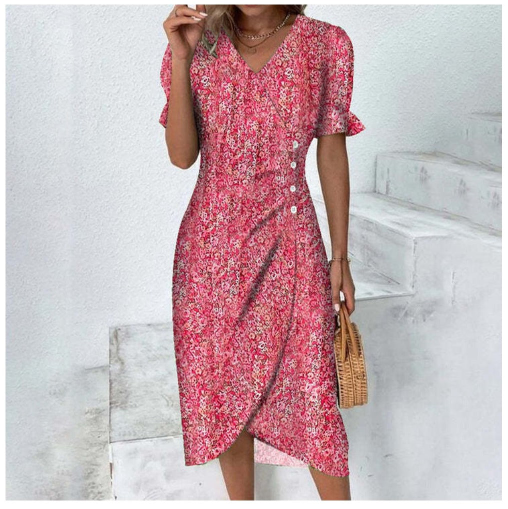 Nicole™ | Jurk met korte mouwen en bloemenprint