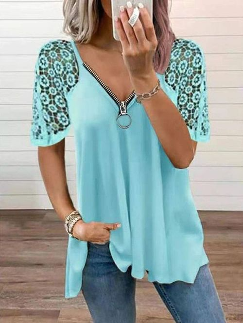 Anna™ | Trendy shirt met kanten accenten