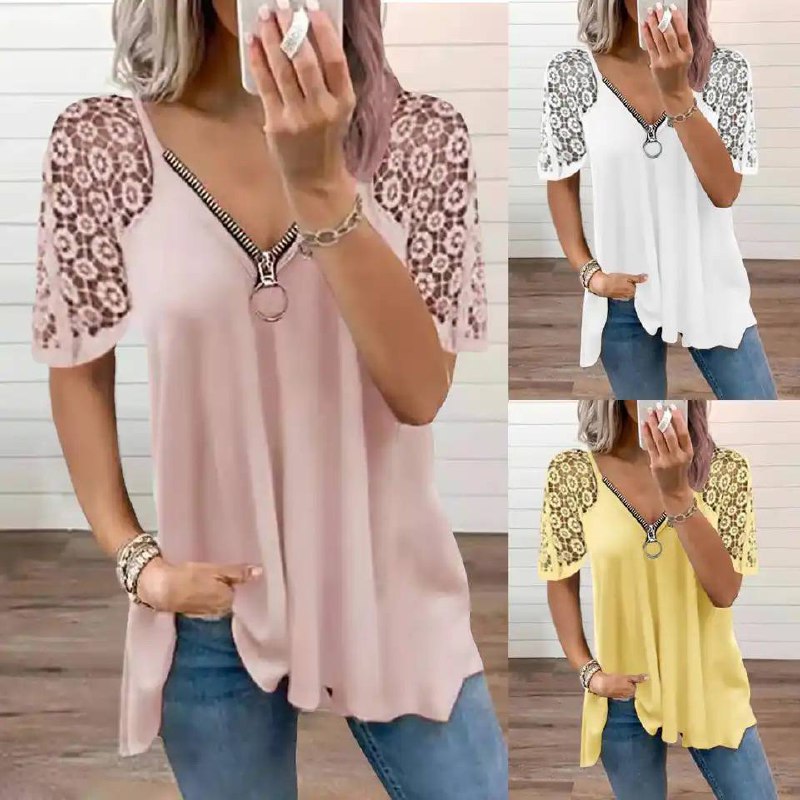 Anna™ | Trendy shirt met kanten accenten